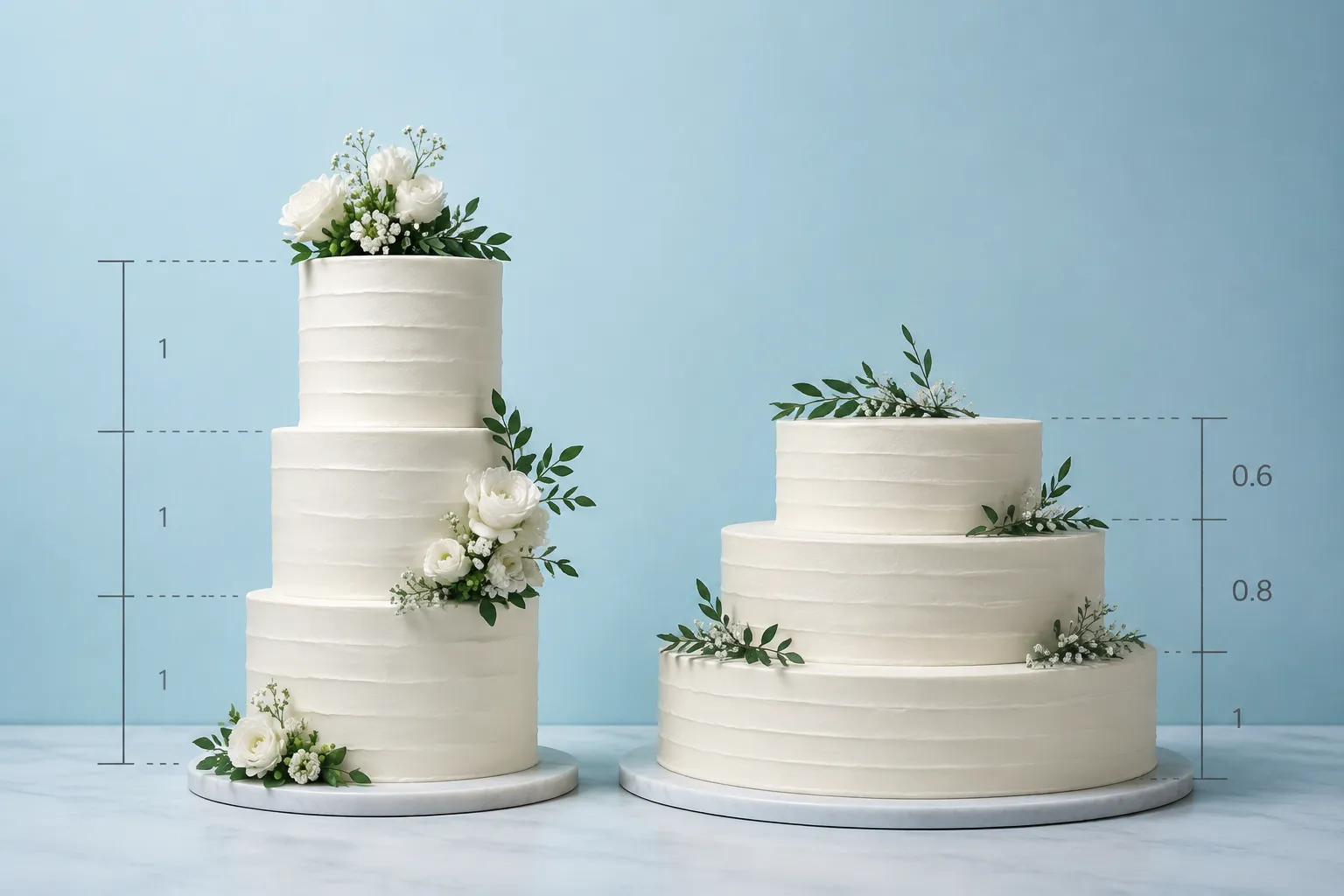 Cake tier ratio comparison with taller and broader profile sketches