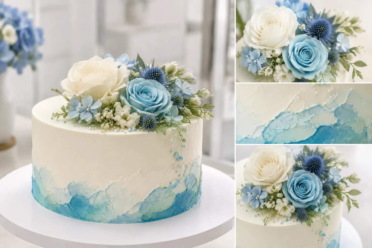 Cake decoration details showing focal scale, surface finish, spacing, and texture