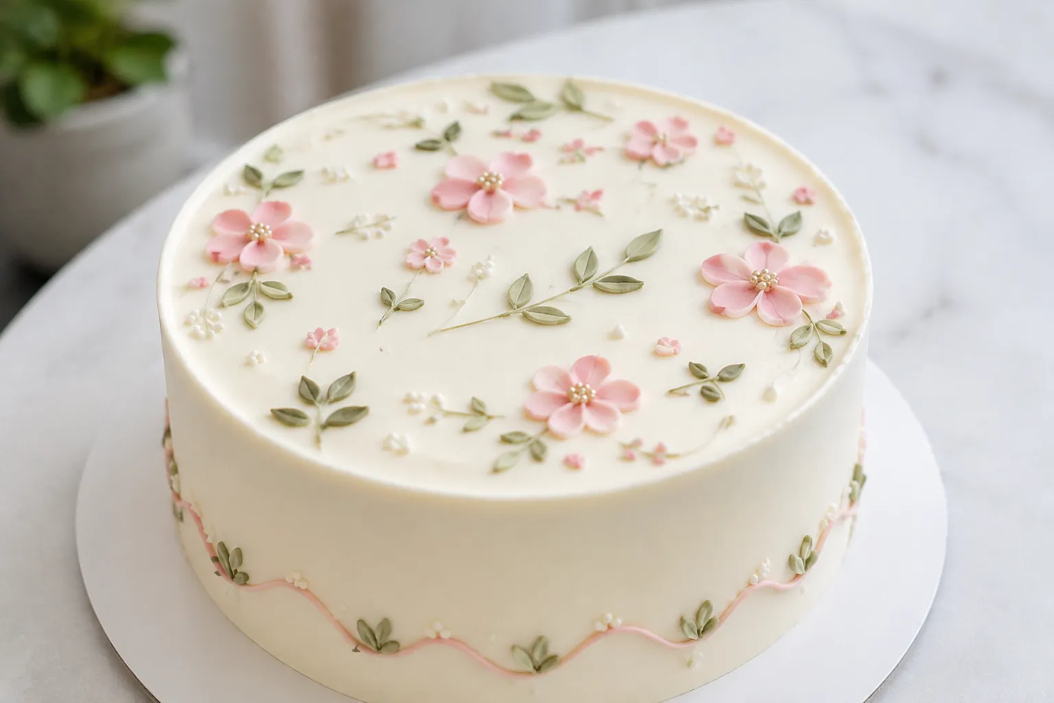 Cake decoration placement showing focal details, spacing, piping density, and open surface