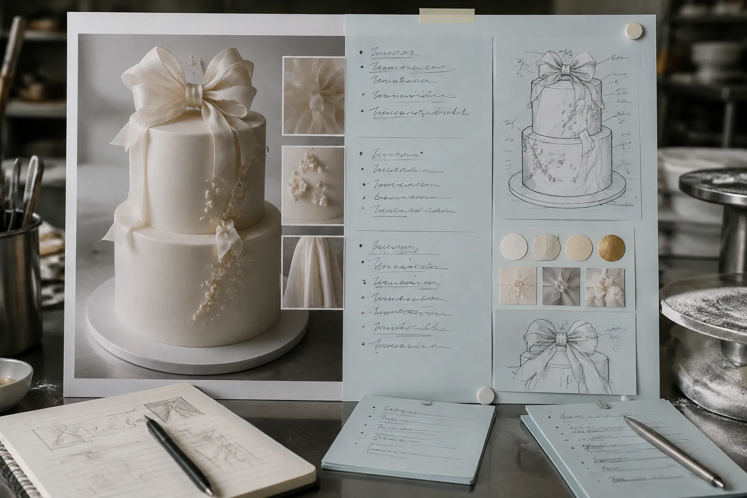 Cake planning brief showing unknowns, assumptions, and visual decision points